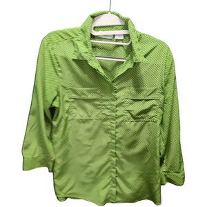 Liz Claiborne Womens Button Up Blouse Green Size Small 100% Polyester 3/4 Sleeve